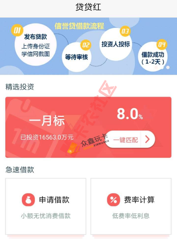 贷贷红 类似于拍拍贷 首次借款3000元 不查不上58 / 作者:大刀 / 