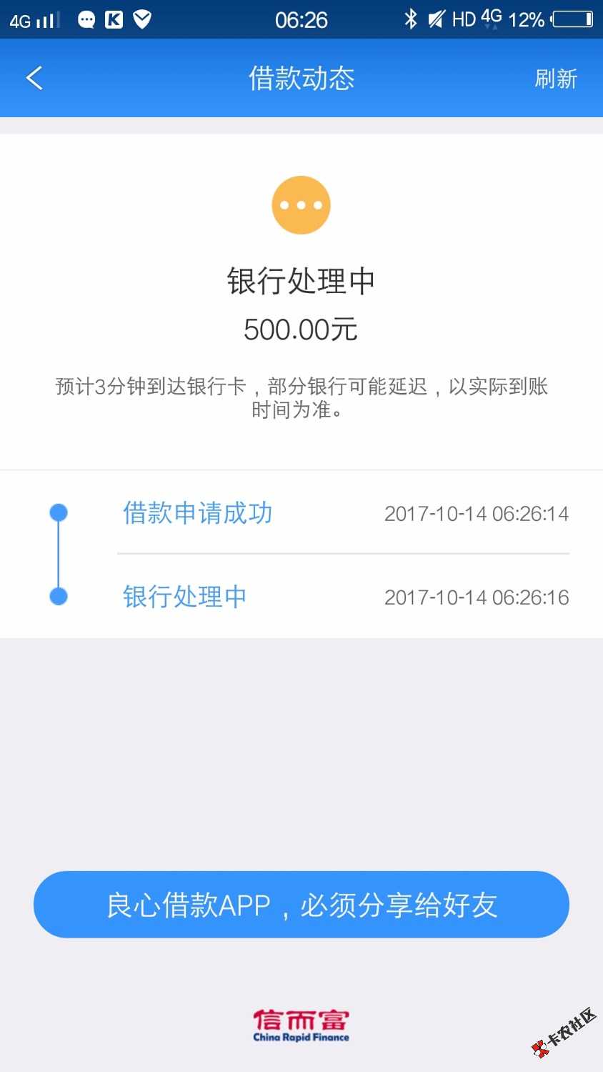 感谢前面的老哥。信而富重新认证真的有额度了。给了500:提交借款秒到，本人 ...88 / 作者:彭庆威 / 